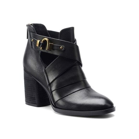 Isolà Ladora Leather Black Block Heel Bootie Size 8.5 - Picture 1 of 8